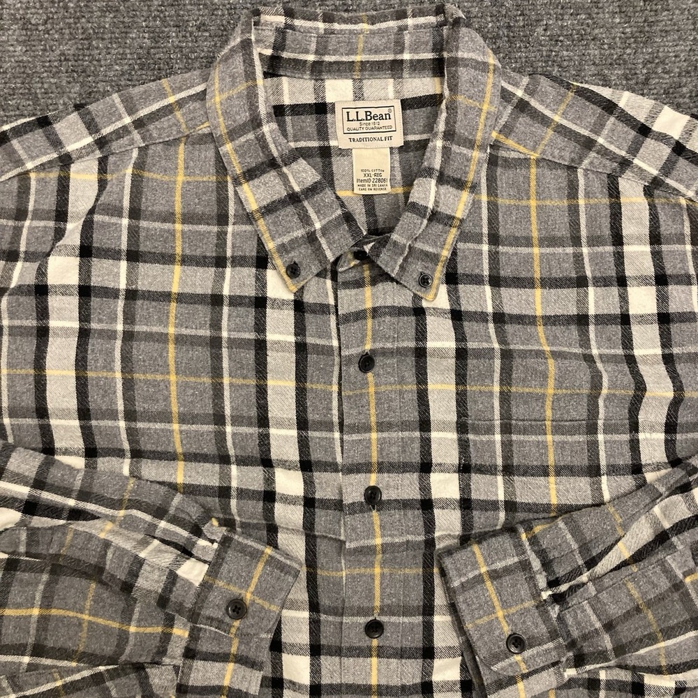 LL Bean Flannel Shirt Mens Medium Gray Scotch Plaid Long Sleeve Button Up VTG